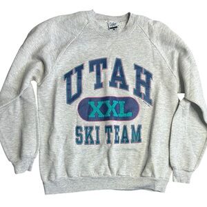 Vintage Utah Ski Team‎ Sweatshirt Gray Retro Pullover Raglan 90s Style XL